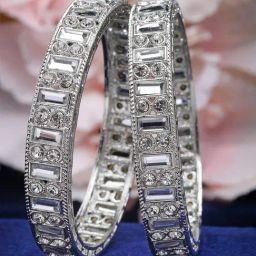 Karatcart Silver Plated Cubic Zirconia Studded Bangles for Women - Set of 2-4