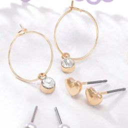 Accessorize London Heart Golden Hoop & Stud Earrings (Set of 3 )-image-78