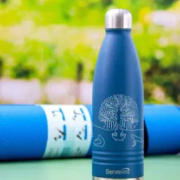 Servewell Indus Blue Stainless Steel Yoga Printed Vacuum Bottle (0.75 L)-34