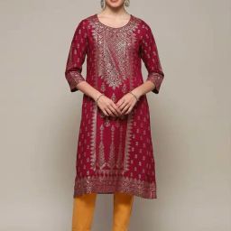 Biba Maroon Printed Straight Kurta-image-64