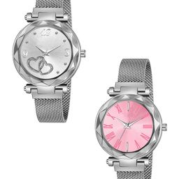 Gopal Shopcart Unisex Set of 2 Bracelet Style Watch GR_103_Pink_Roman_Silver Maganet-image-51