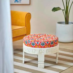 Chumbak Amer Ikat Red Wood Foot Rest Ottoman-20