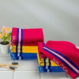 Nautica Vintage Crew Stripe Burgundy, Yellow & Royal Blue Cotton 500 GSM Face Towel - Set of 12-8
