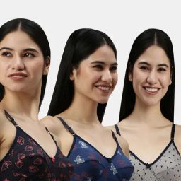 Kryptic Multicolor Cotton Printed Medium Coverage Bralette Bra (Pack Of 3)-image-38