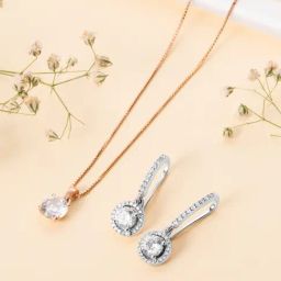 Zavya 92.5 Sterling Silver Solitaire Necklace & Earring Set-image-52