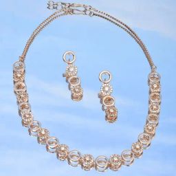 Zaveri Pearls Rose Gold Dazzling Cubic Zirconia Necklace & Earring Set-ZPFK15348-20