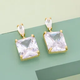 Kushal's Fashion Jewellery Gold-Plated Zircon Studded Square Shaped Drop Earrings-1