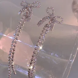 Krelin Silver -Plated Rhinestones Studded Contemporary Shaped Drop Earrings-47