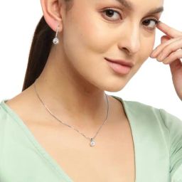 Zavya 92.5 Sterling Silver Rhodium-Plated Solitaire Necklace & Earring Set-image-95