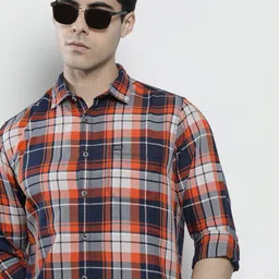The Indian Garage Co Men Navy Blue Classic Checked Casual Shirt-picture-32