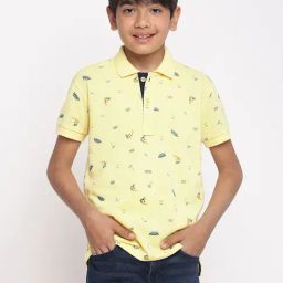 Lil Tomatoes Kids Yellow Printed Polo T-Shirt-picture-0