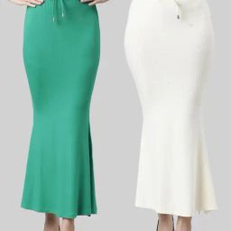 TWIN BIRDS Green & White Plain Saree Shapewear - Pack Of 2-image-63