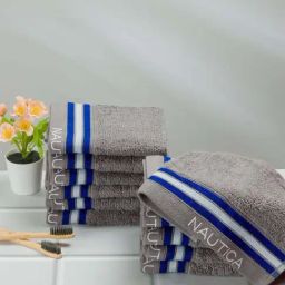 Nautica Vintage Crew Stripe Grey Cotton 500 GSM Super Soft Zero Twist Face Towel - Set of 12-19