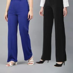 Kotty Blue & Black Solid High rise Trousers (Pack Of 2)-image-27
