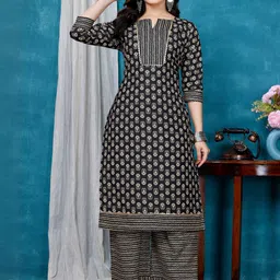 ZELZIS Women Ethnic Motifs Printed Regular Pure Cotton Kurta with Palazzos-picture-3