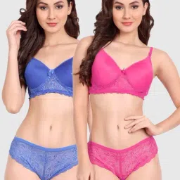 FIMS: Fashion is my Style Blue & Fuchsia Lace Work Lingerie Set - Pack Of 2-image-105