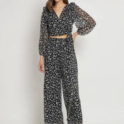 Anvi Be Yourself Black Animal Print Crop Top Palazzos Set-image-51