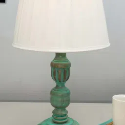 Homesake White & Green Wood Rustic Algae French Trophy Carved Table Lamp-31