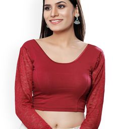 VAMAS - THE DESIGNER BLOUSES Embroidered Lace Detailed Round Neck Non-Padded Saree Blouse-image-97