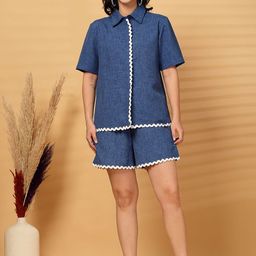 plusS Short Sleeves Pure Cotton Shirt With Shorts-image-33