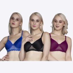 FIMS Black & Blue Lace Work Bras - Pack Of 3-image-100