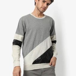 Campus Sutra Grey Cotton Regular Fit Colour Block Sweatshirt-17