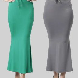 TWIN BIRDS Green & Grey Plain Saree Shapewear - Pack Of 2-image-63