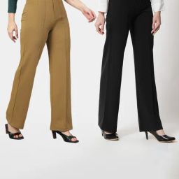 Kotty Khaki & Black Solid High rise Trousers (Pack Of 2)-image-42