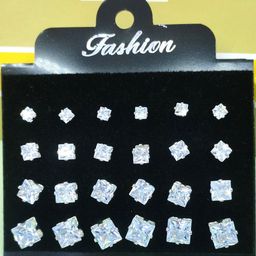 NAVJAI Set of 12 Silver-Plated Metal American Diamond Earrings-image-79