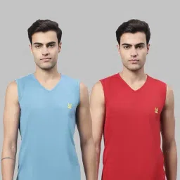 Vimal Jonney Blue & Red Sleeveless Lounge T-Shirt - Pack of 2-image-42