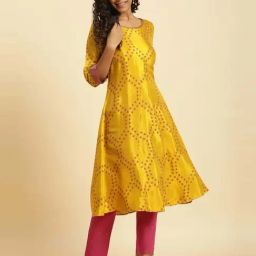 W Yellow Printed Fit and Flare Kurta-picture-27