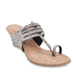 Metro Women's Gun Metal Toe Ring Wedges-image-60