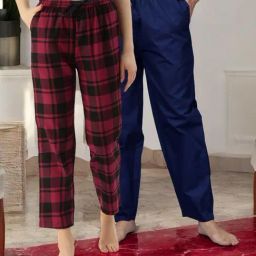 Kryptic Blue & Maroon Cotton Relaxed Fit Printed Lounge Pants - Pack of 2-image-0