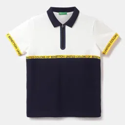 United Colors of Benetton Kids White & Navy Color Block T-Shirt-image-30