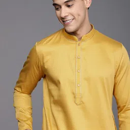 Manyavar Men Mustard Yellow Pure Cotton Kurta with Pyjamas-image-41
