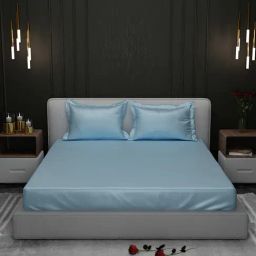 Stoa Paris Blue 300 TC Polyester Double Fitted Sheet with 2 Pillow Covers-image-26