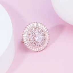 Zaveri Pearls Rose Gold Dazzling Cubic Zirconia Party Bling Statement Brass Ring-ZPFK15426-9