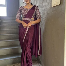 Pionex Embroidered Silk Blend Ready to Wear Saree-picture-21