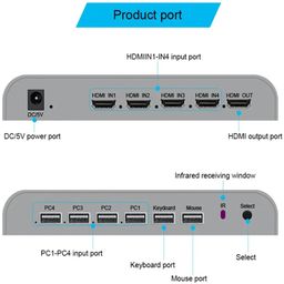 ETZIN 4K HDMI 4x1 KVM Switch 4 in 1 HDMI USB Switch for 4 Computer Share a 4K@30Hz Monitor and 3 USB Device Keyboard Mouse Printer, image 2