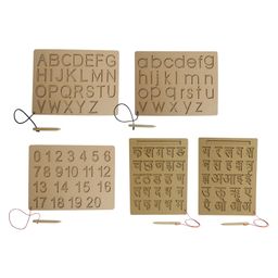 Mindmaker Wooden Educational Capital Small Alphabet Number Writing Hindi Consonants & Vowels Practice Board Pack Of 5 - Brown-image-16
