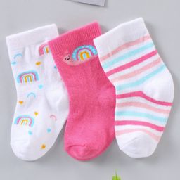 Cute Walk by Babyhug Ankle Length Anti-Bacterial Socks Multi Pattern Pack Of 3 - Multicolor-image-12