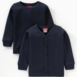 Babyhug Cotton Full Sleeves Solid Thermal Vests Combo Pack of 2 - Navy-image-6