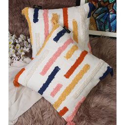 Hosta Homes Pure Cotton Hand Tufted Tessel Cushion Covers HHCCM46 Pack of 2 - White-32