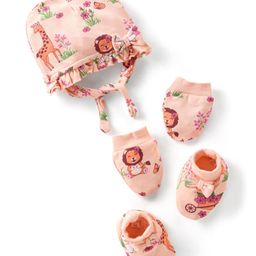 Babyoye Eco Conscious 100% Cotton Knit Lion Printed Caps Gloves & Mittens Multicolour - Diameter 9.5 cm-17