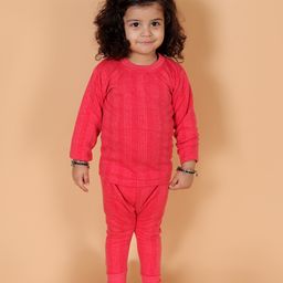 MoMaa Full Sleeves Ribbed Coordinating Fleece Thermal Set - Red-image-38
