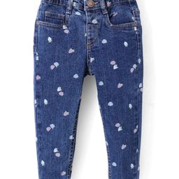 Babyhug Denim Full Length With Stretch  Jeans Strawberry Print - Blue-image-59