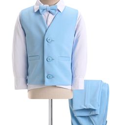 Babyhug Knitted Solid Colour Waistcoat Set With Full Sleeves Shirt- Sky Blue-image-59