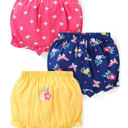 Babyhug 100% Cotton Knit Bloomer with Floral & Butterfly Print Pack of 3 - Pink Yellow & Blue-image-95