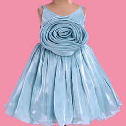 Bluebell Tissue Knit Sleeveless Party Frock with Floral Applique- Blue-picture-15