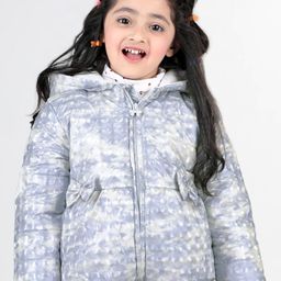 Babyhug Woven Full Sleeves Padded Hooded Jacket with Bow Applique - Blue-image-24